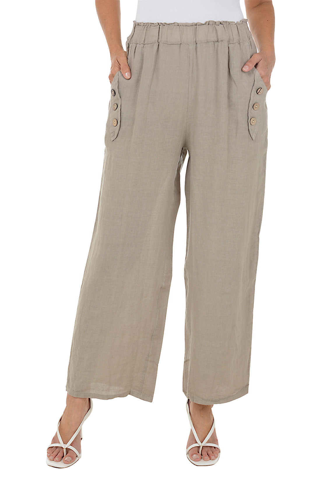 Triple Button Linen Wide Leg Pant