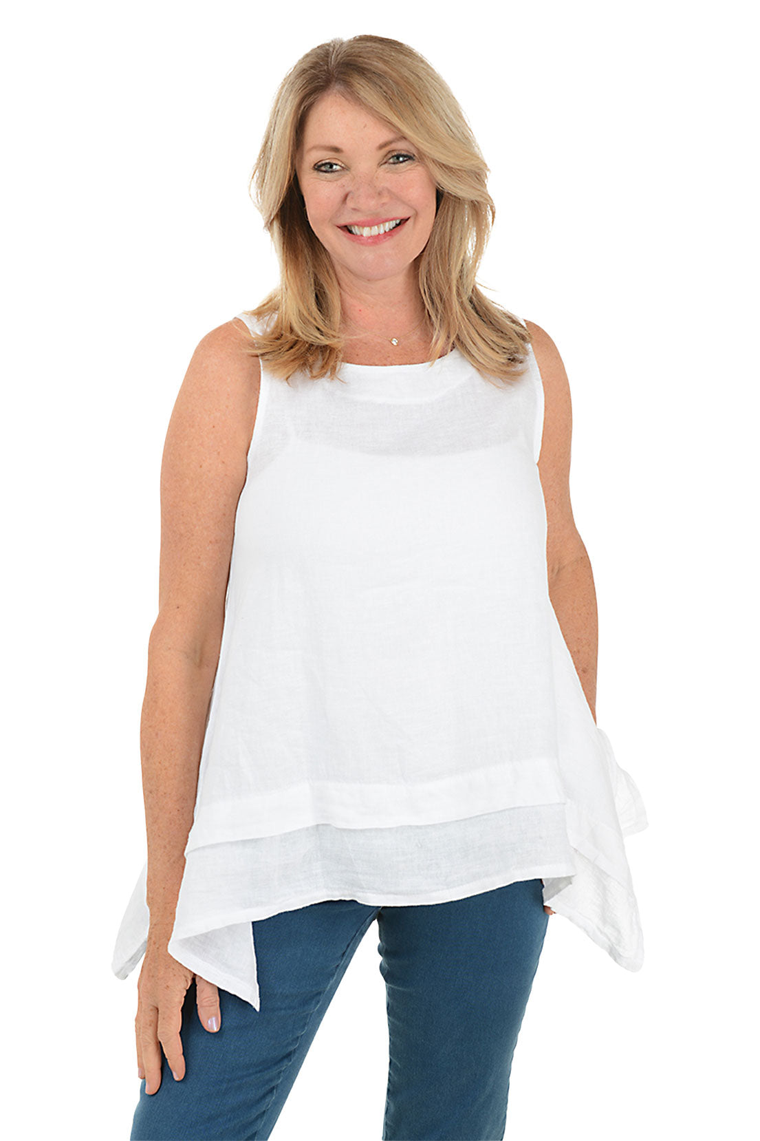 Linen Shark Bite Sleeveless Blouse