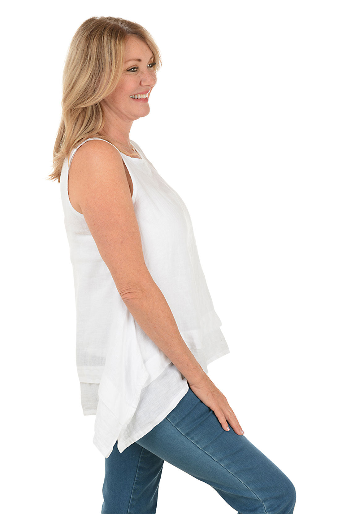 Linen Shark Bite Sleeveless Blouse