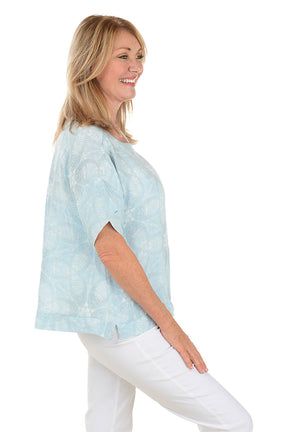 Sky Blue Jungle Floral Linen Blouse