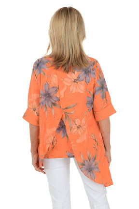 Orange Floral Layered Asymmetrical Linen Blouse