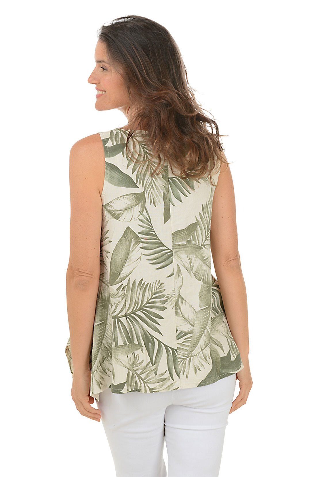 Green Leaves Linen Shark Bite Blouse