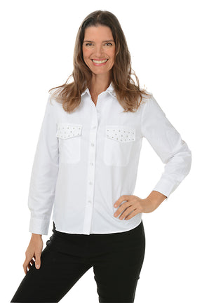 Studded Poplin Button-Front Shirt