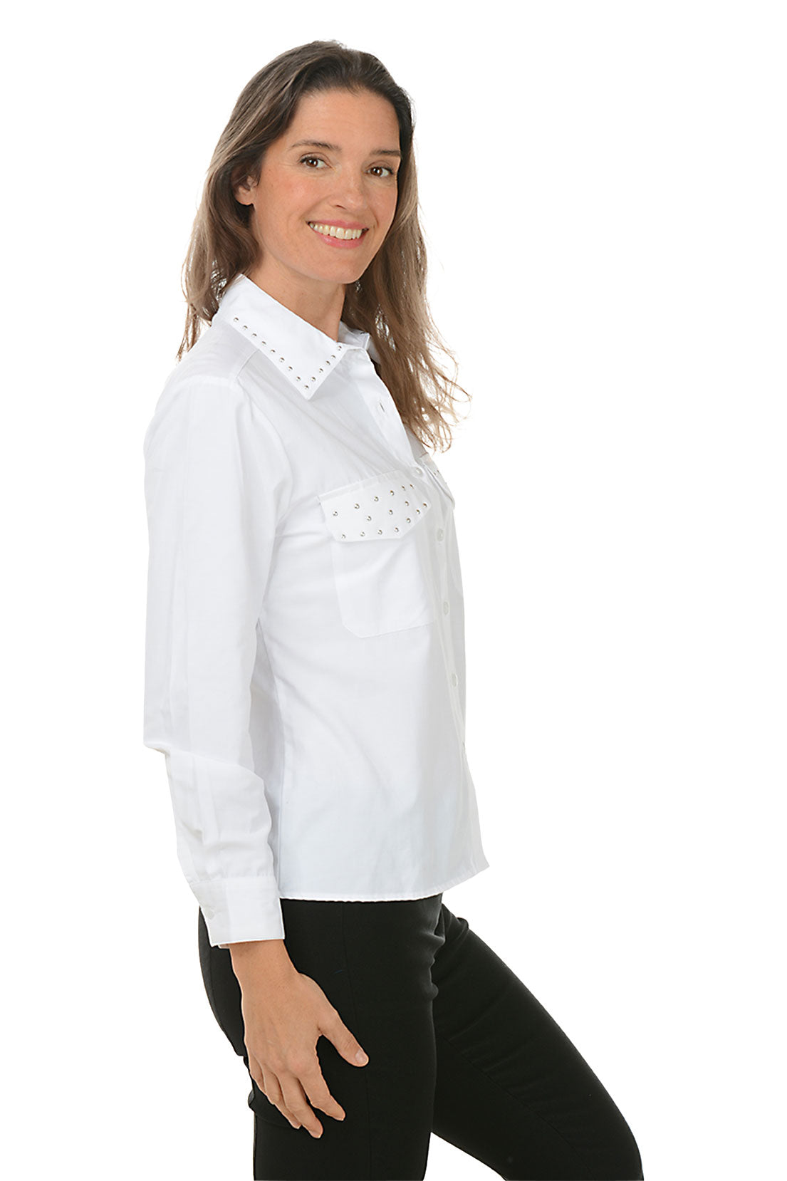 Studded Poplin Button-Front Shirt