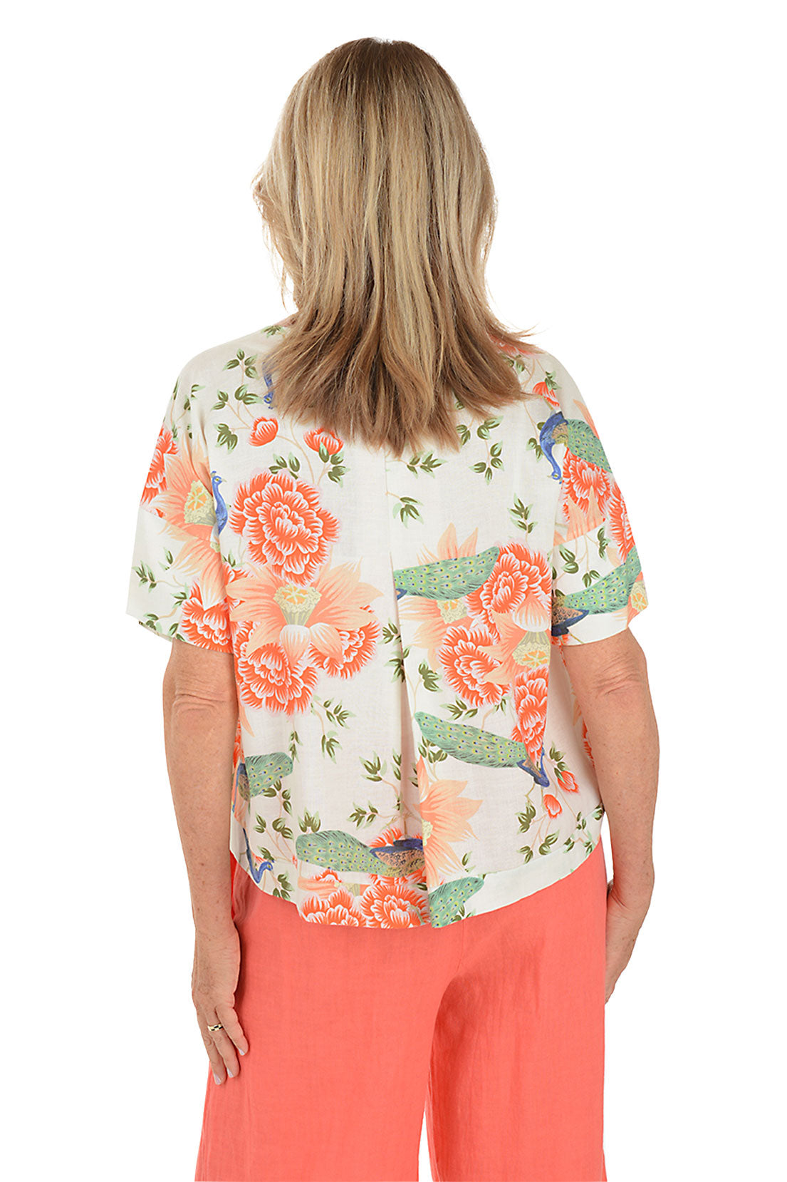 Peacock Garden Linen Blouse