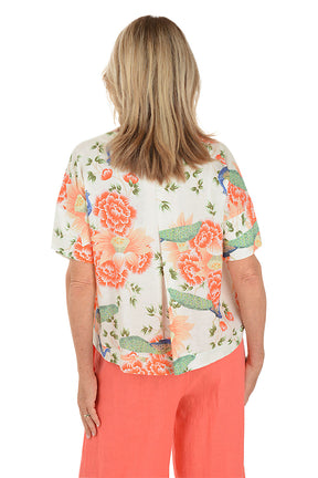 Peacock Garden Linen Blouse