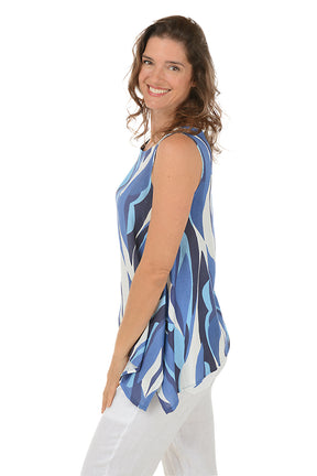 Blue Waves Linen Shark Bite Blouse