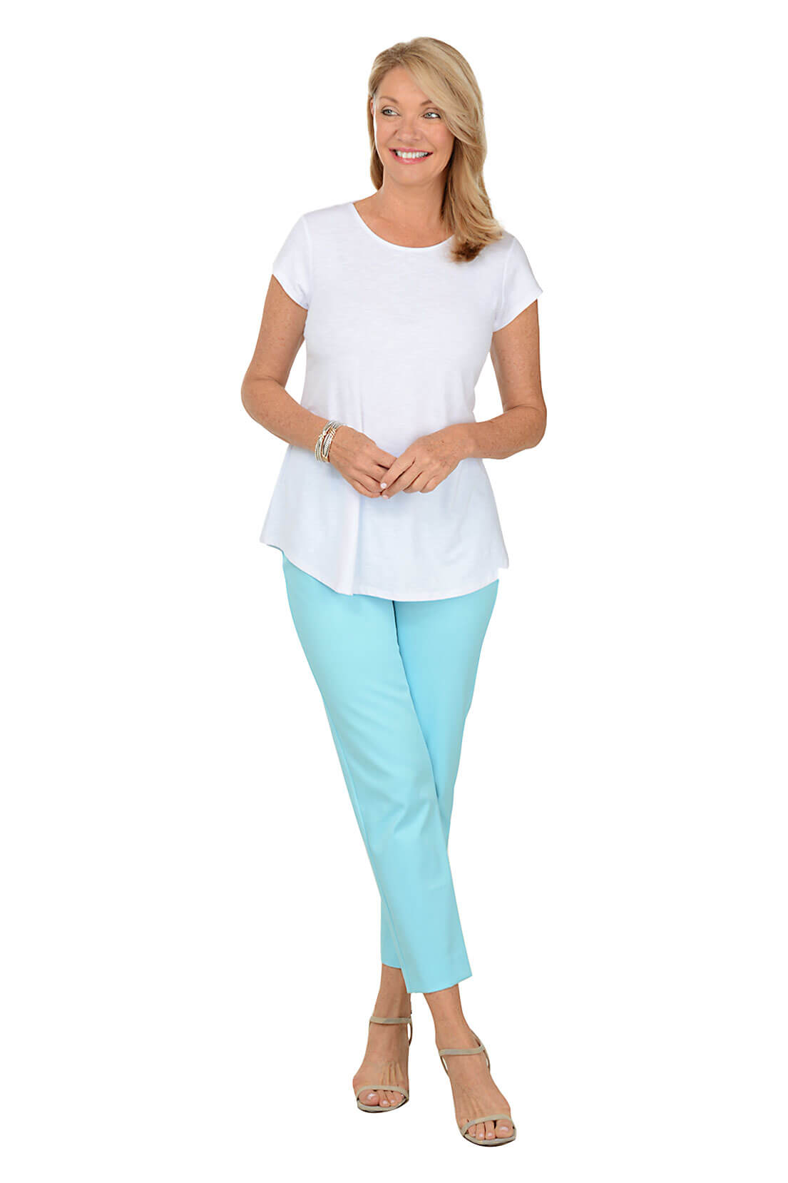 Aqua Textured Pique Pull-On Ankle Pant