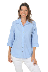 Pinstripe 3/4 Sleeve Button-Front Shirt