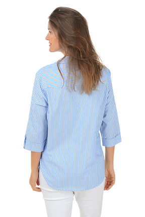 Pinstripe 3/4 Sleeve Button-Front Shirt