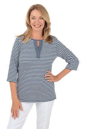 Sailor Striped Keyhole Neck Top