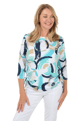 Jade Painted Loops Side Shirred Knit Top