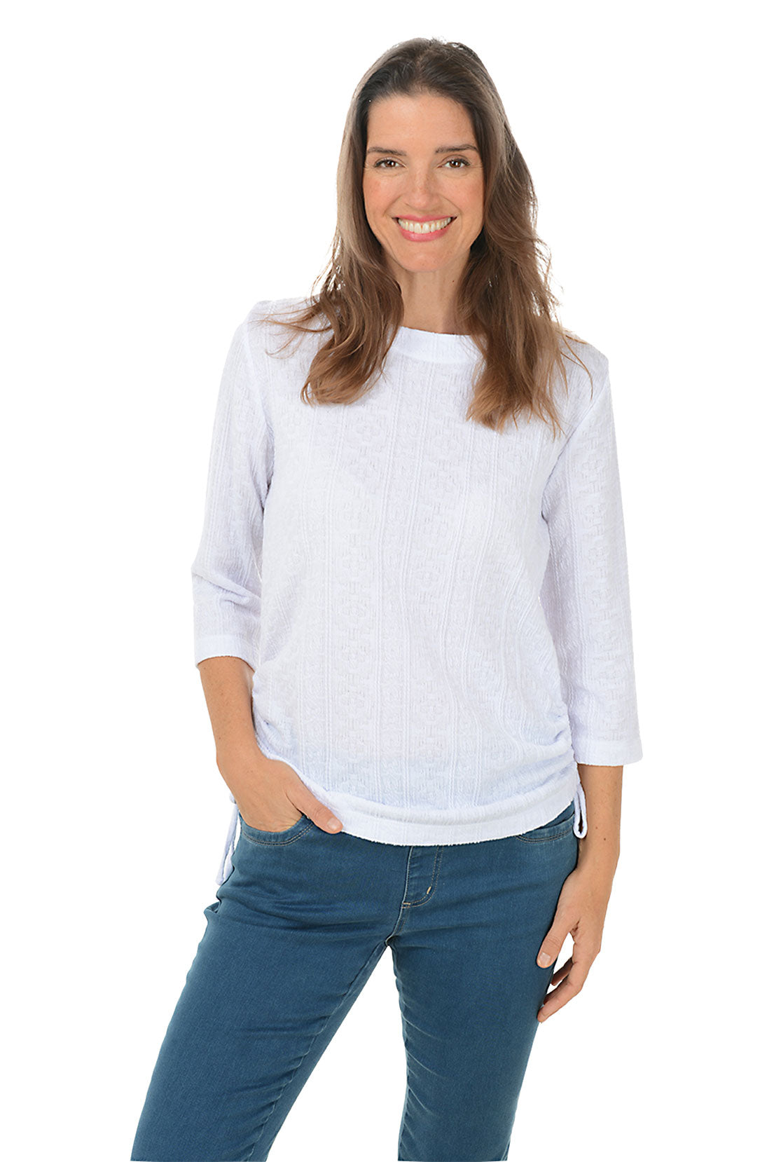 Cable Knit Textured Side Shirred Top