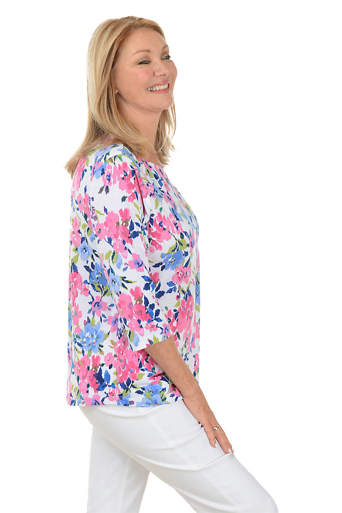 Petite Flamenco Floral Pleated Shoulder Top