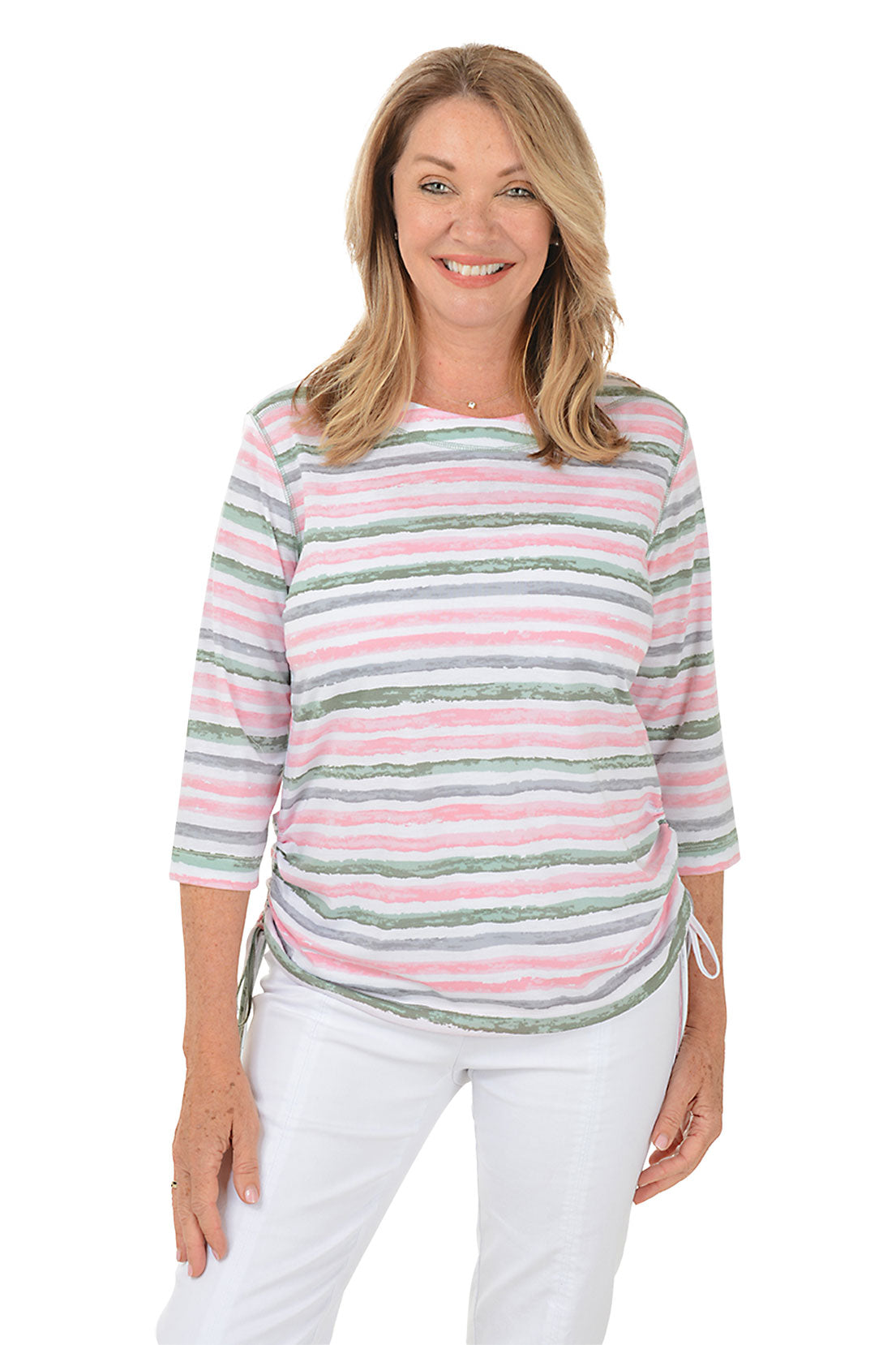 Flower Secret Stripe Side Shirred Top