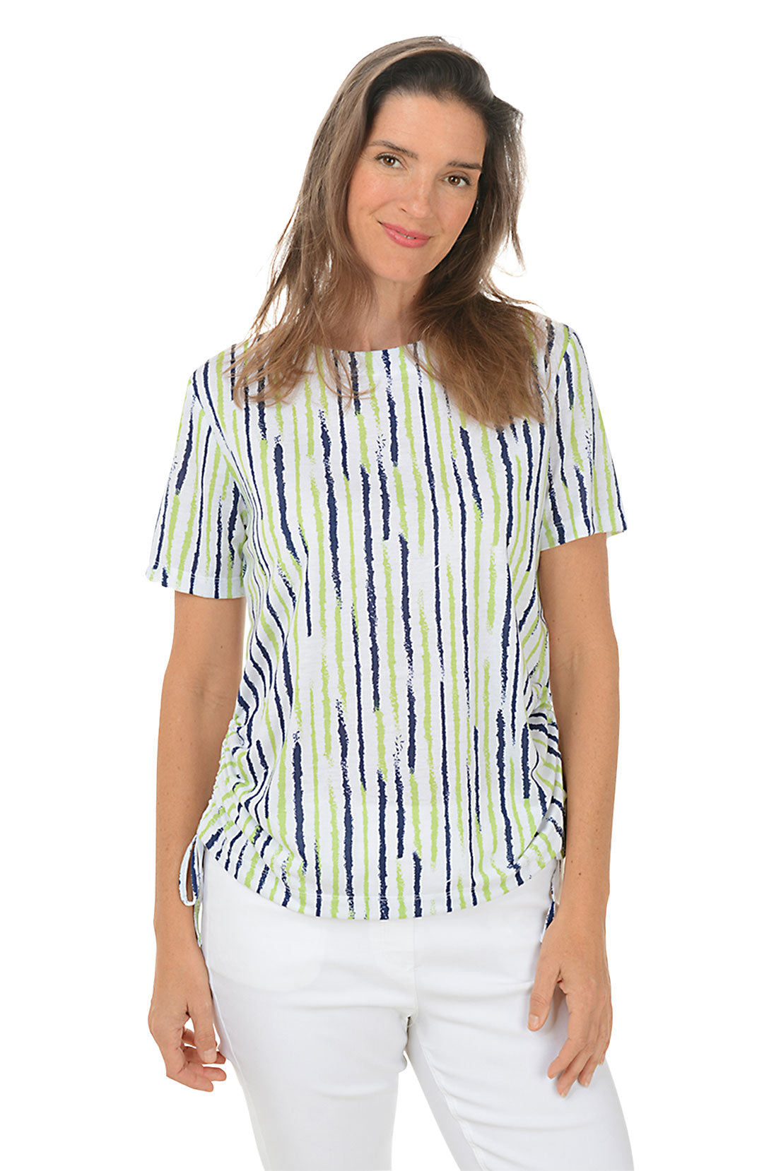 Aloe Vera Sketched Stripe Short Sleeve Top