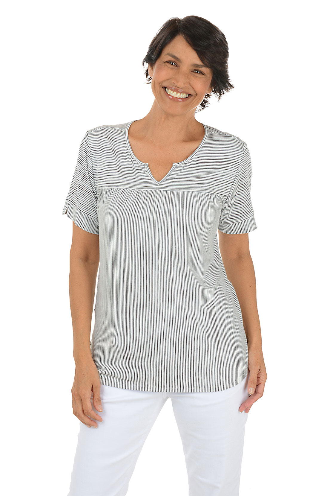 Striped Notch Neck Swing Tee