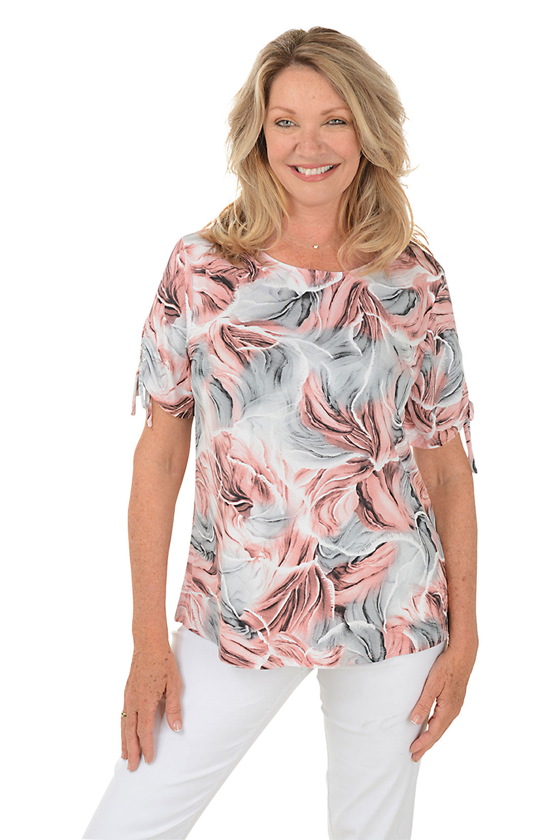 Grey Rose Ruched Short Sleeve Top