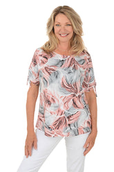 Grey Rose Ruched Short Sleeve Top