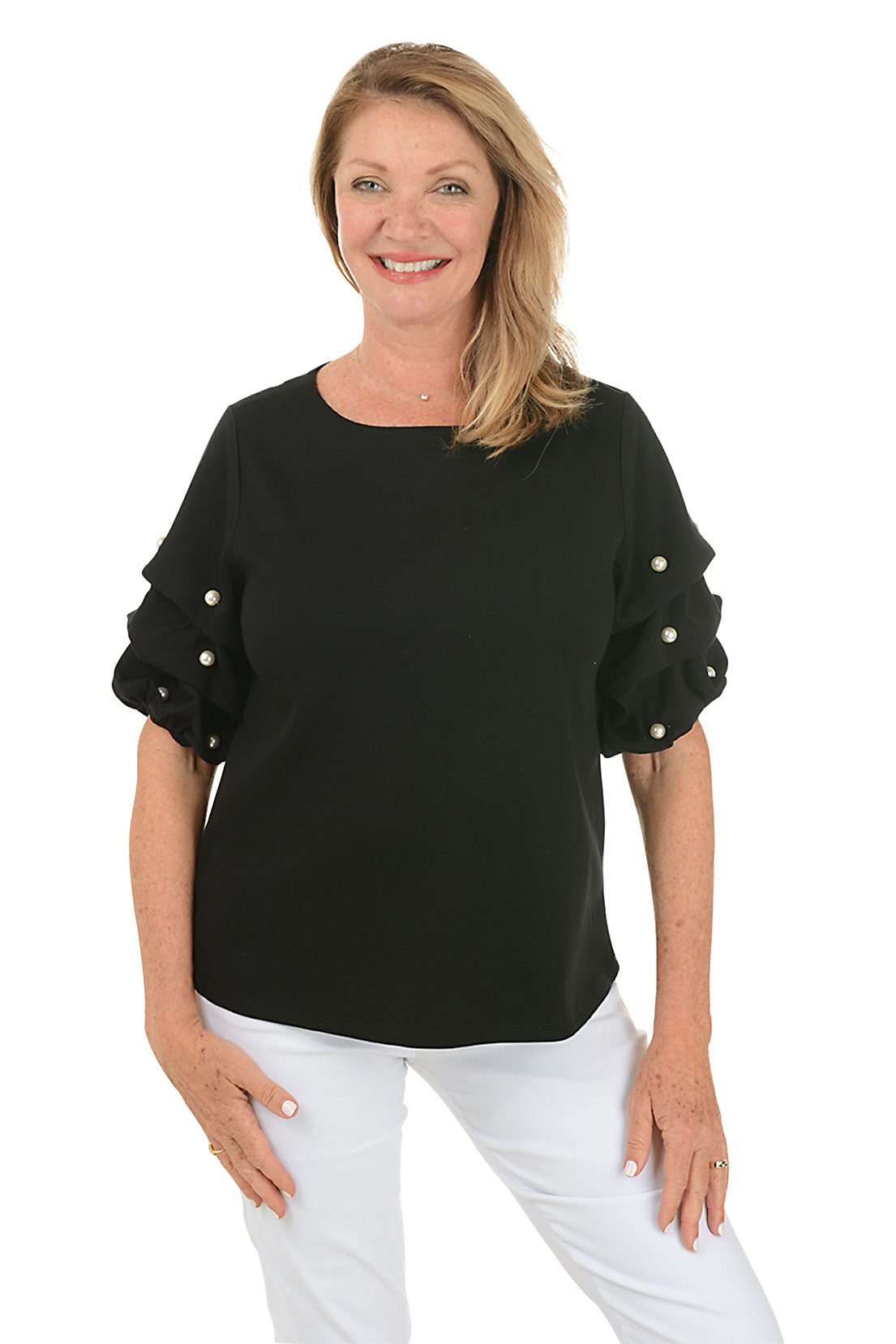 Pearl Gathered Elbow Sleeve Top