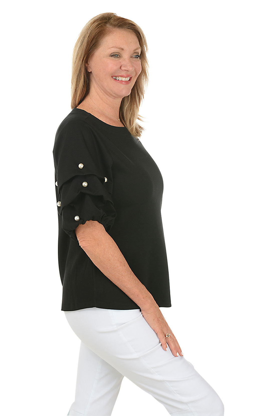 Pearl Gathered Elbow Sleeve Top