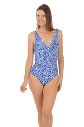 Fine China Ruffle Front Surplice Swimsuit