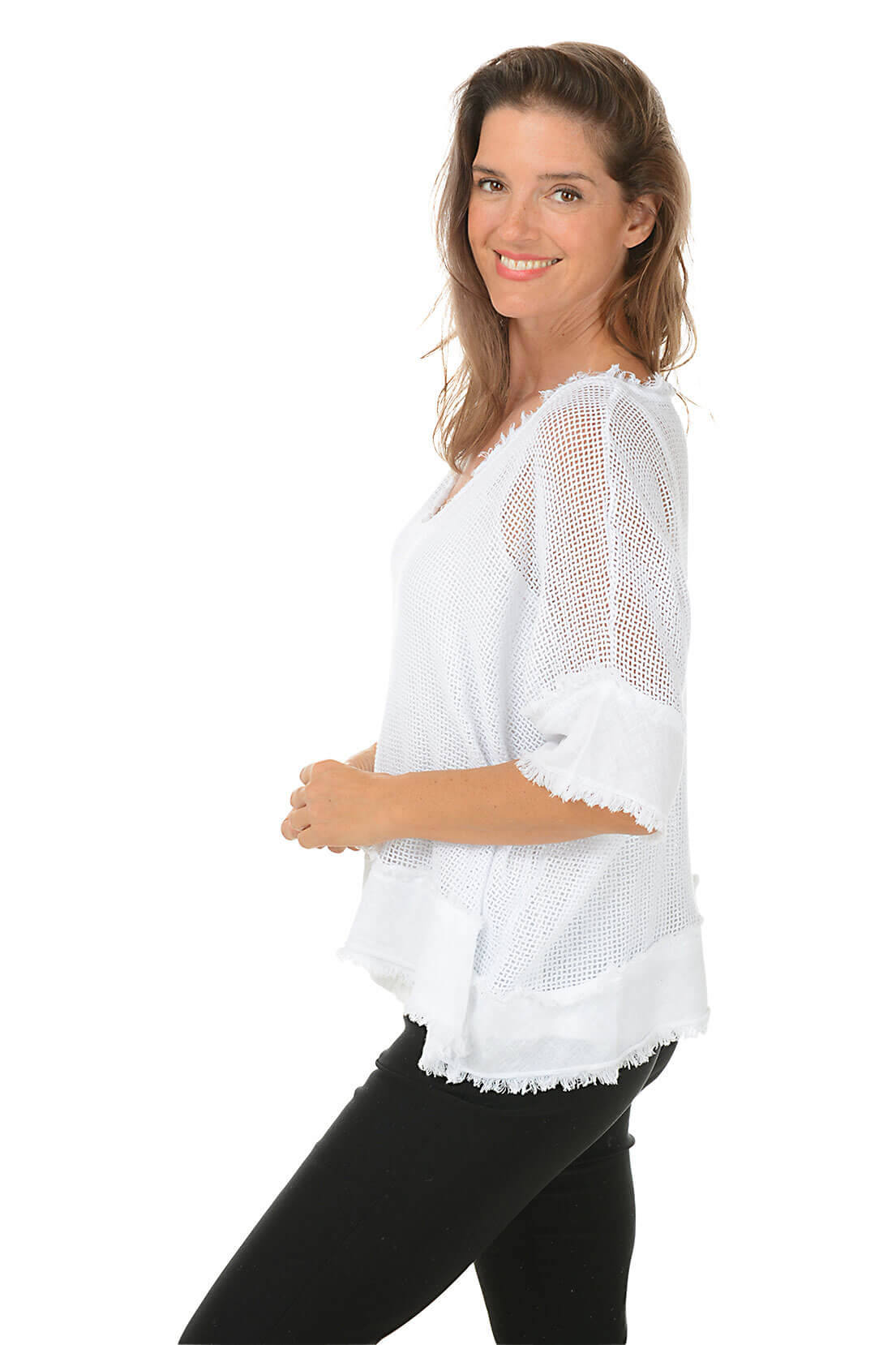 Frayed Edge Cotton Mesh Top