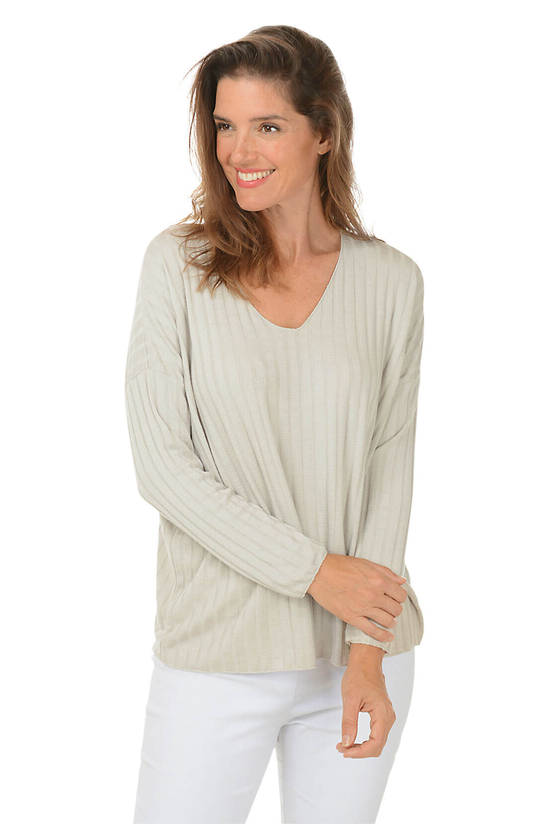 V-Neck Dolman Sleeve Ribbed Top