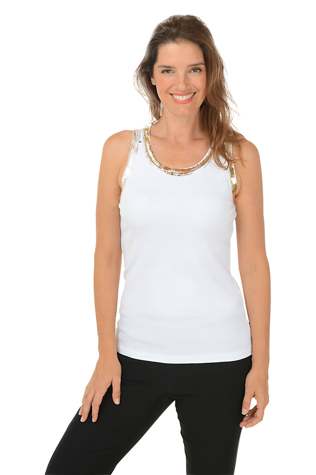 Gold Shimmer Trim Cotton Tank