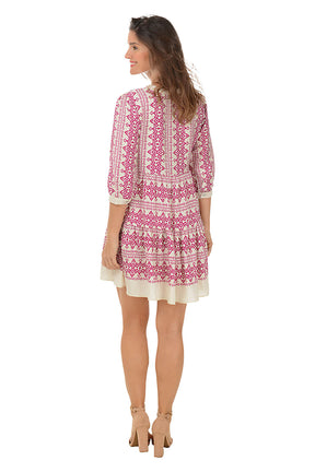 Magenta Bohemian 3/4 Sleeve Tiered Dress