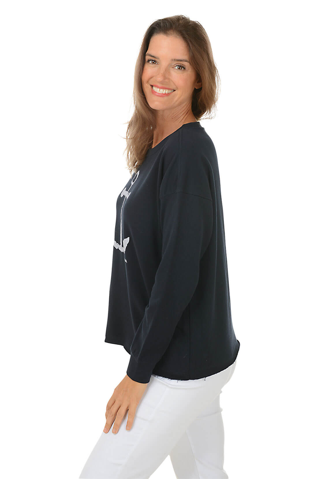 White Anchor Drop Shoulder Sweatshirt