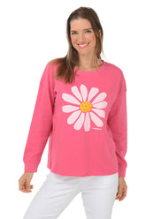 Pink Big Daisy Drop Shoulder Sweatshirt