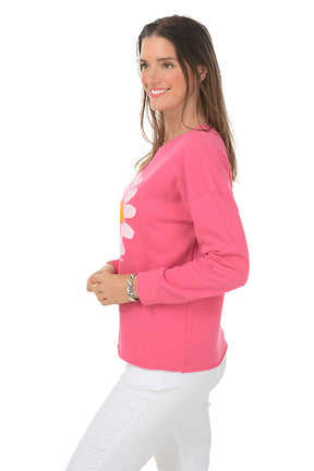 Pink Big Daisy Drop Shoulder Sweatshirt