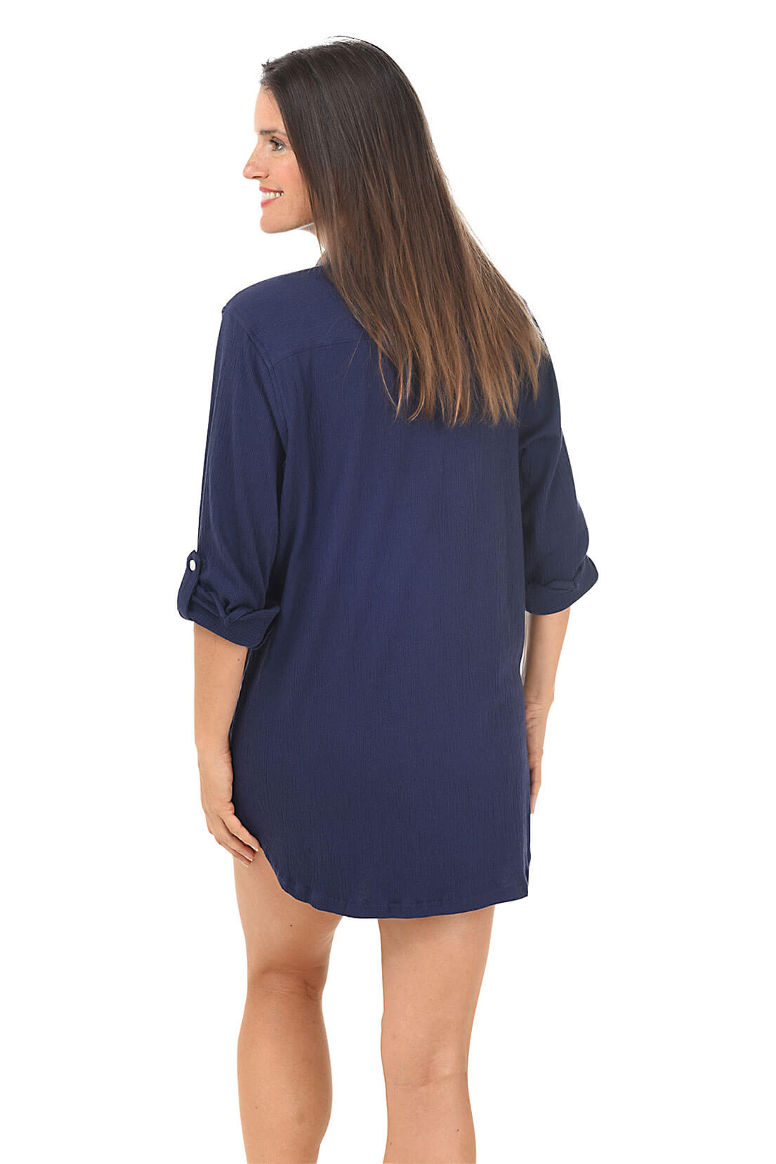 Crinkle Button-Front Shirt Cover-Up