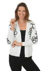 Eggshell Linear Floral Ribbed Cardigan