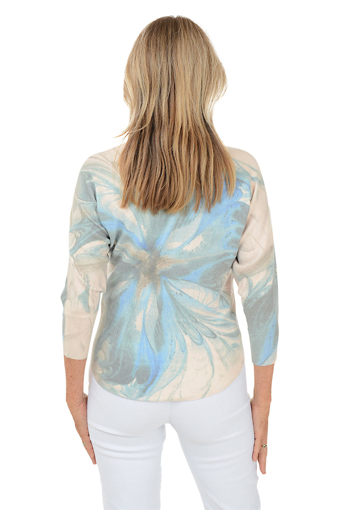 Marbled Floral 3/4 Dolman Sleeve Sweater