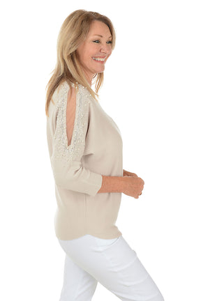 Pearl Embellished Mesh Dolman Sleeve Sweater