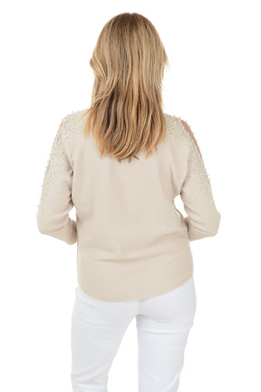 Pearl Embellished Mesh Dolman Sleeve Sweater