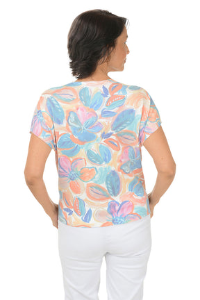 Flower Buds V-Neck Short Sleeve Sweater