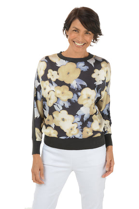 Floral Collage Silky Front Sweater