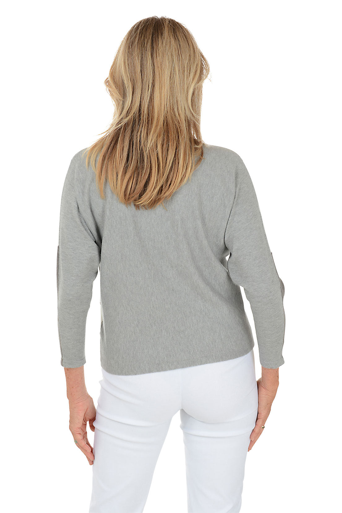 Grey Beaded Colorblock Dolman Sleeve Sweater