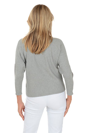 Grey Beaded Colorblock Dolman Sleeve Sweater