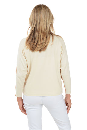 Neutral Beaded Colorblock Dolman Sleeve Sweater