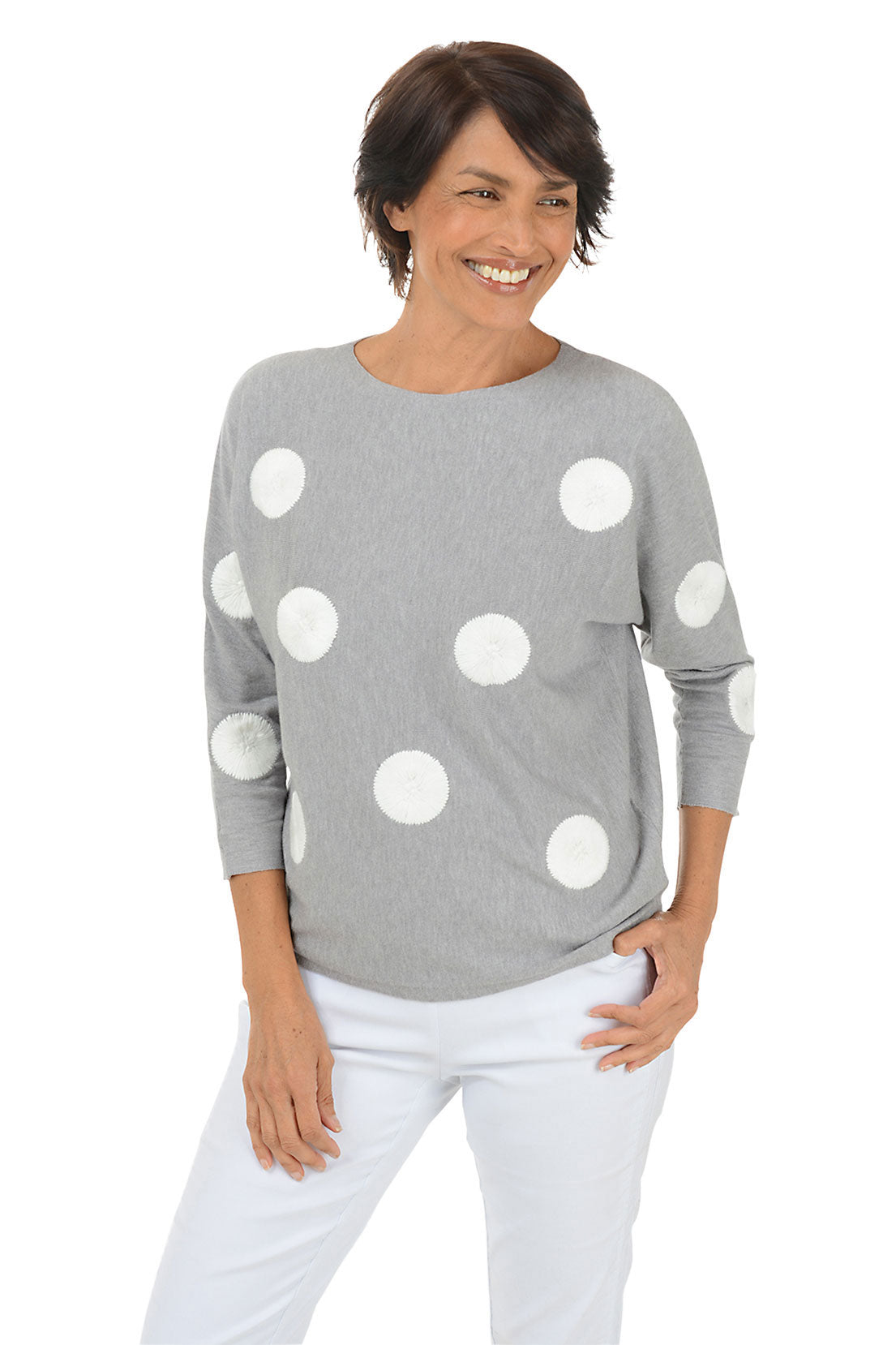 Charcoal Polka Dot Embroidered Sweater