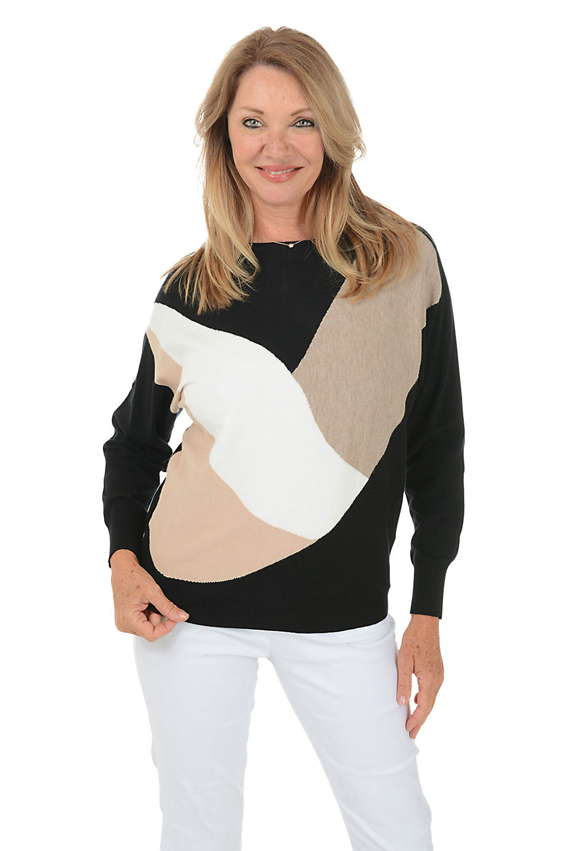 Wheat Angled Colorblock Dolman Sleeve Sweater