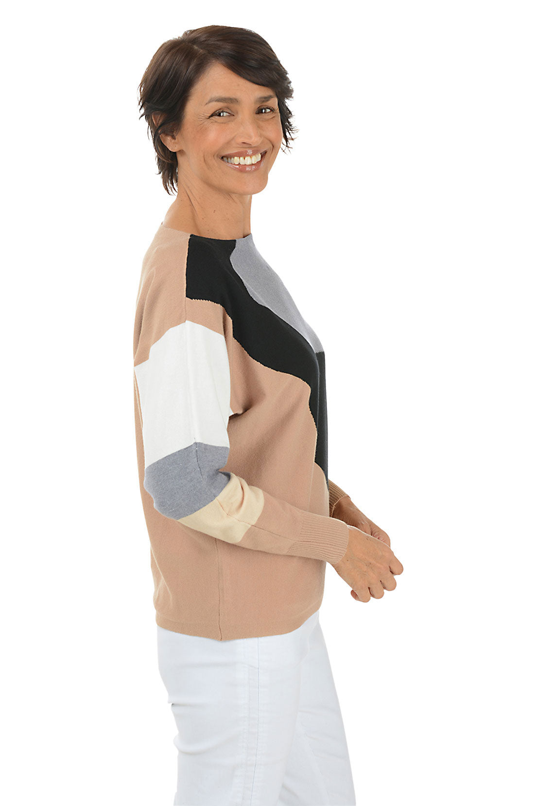 Wavy Colorblock Dolman Sleeve Sweater