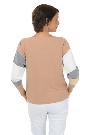 Wavy Colorblock Dolman Sleeve Sweater