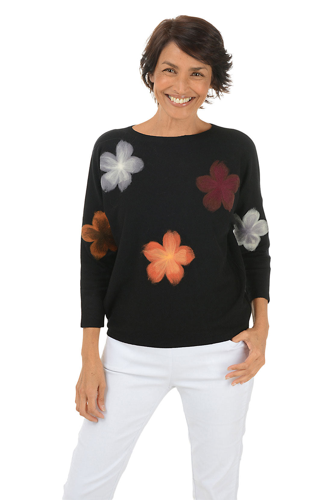 Felted Floral Dolman Sleeve Sweater