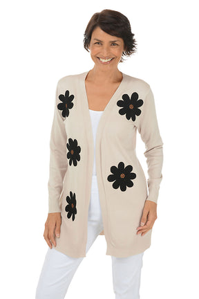 Winter White Felted Daisies Duster Cardigan