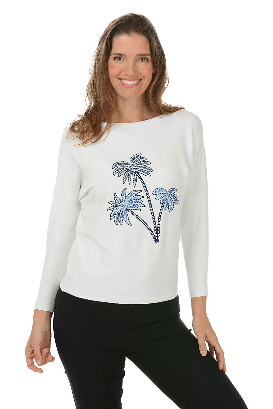 Sequined Palm Tree Dolman Sleeve Sweater